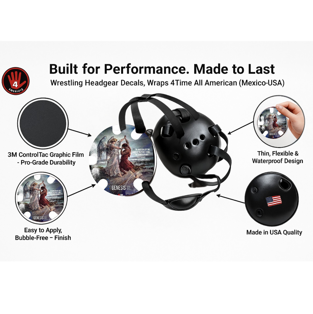 Jacob Wrestled God: Wrestling Headgear Decals with Headgear, Wraps by 4Time All American