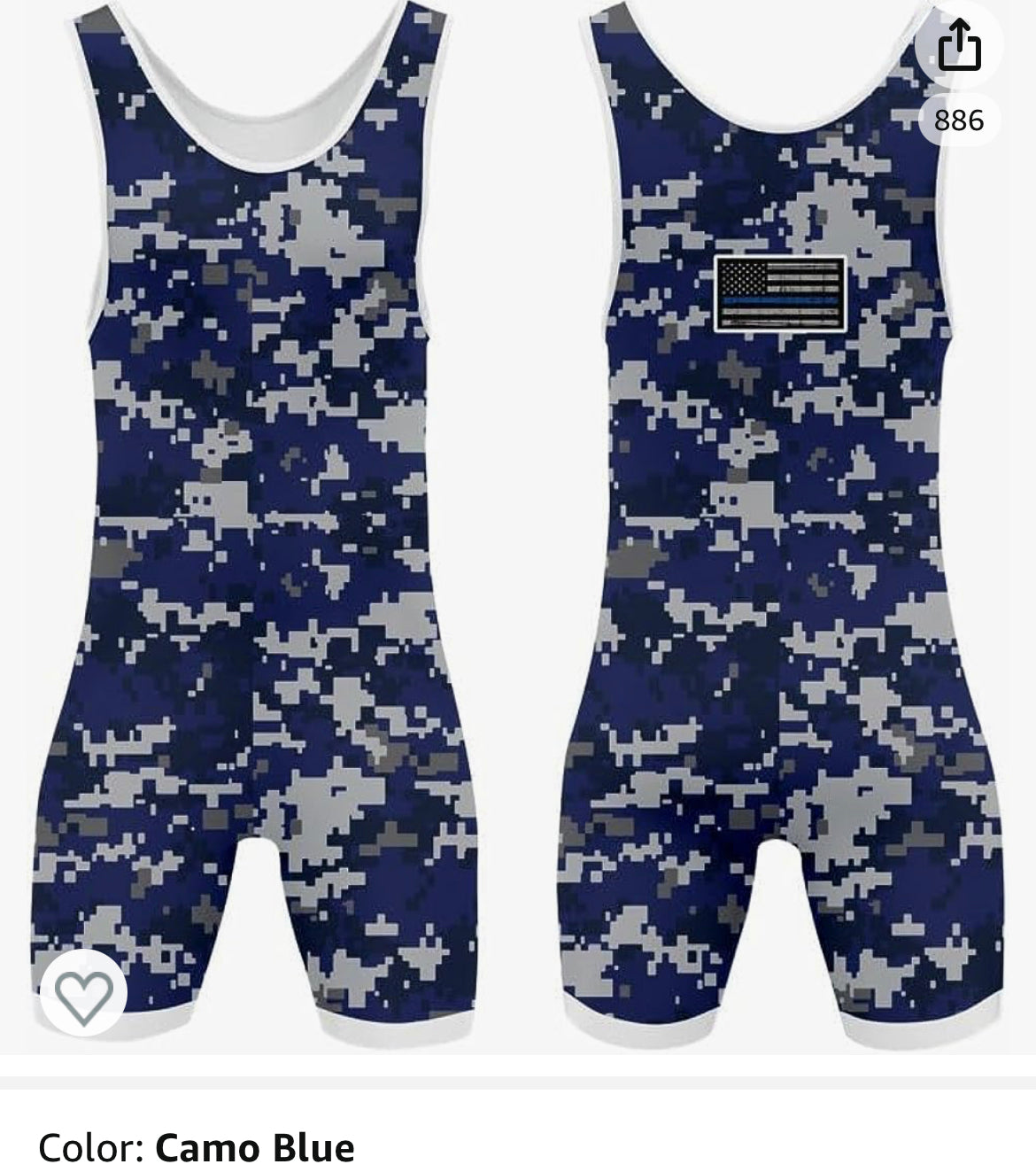 Camo Blue Wrestling Singlets