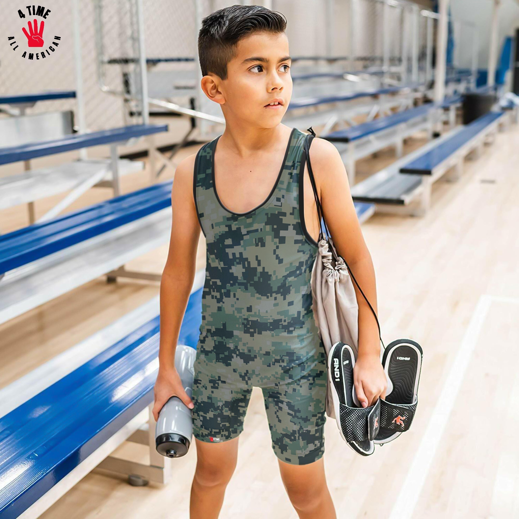Digital Camo - Green Wrestling Singlet .