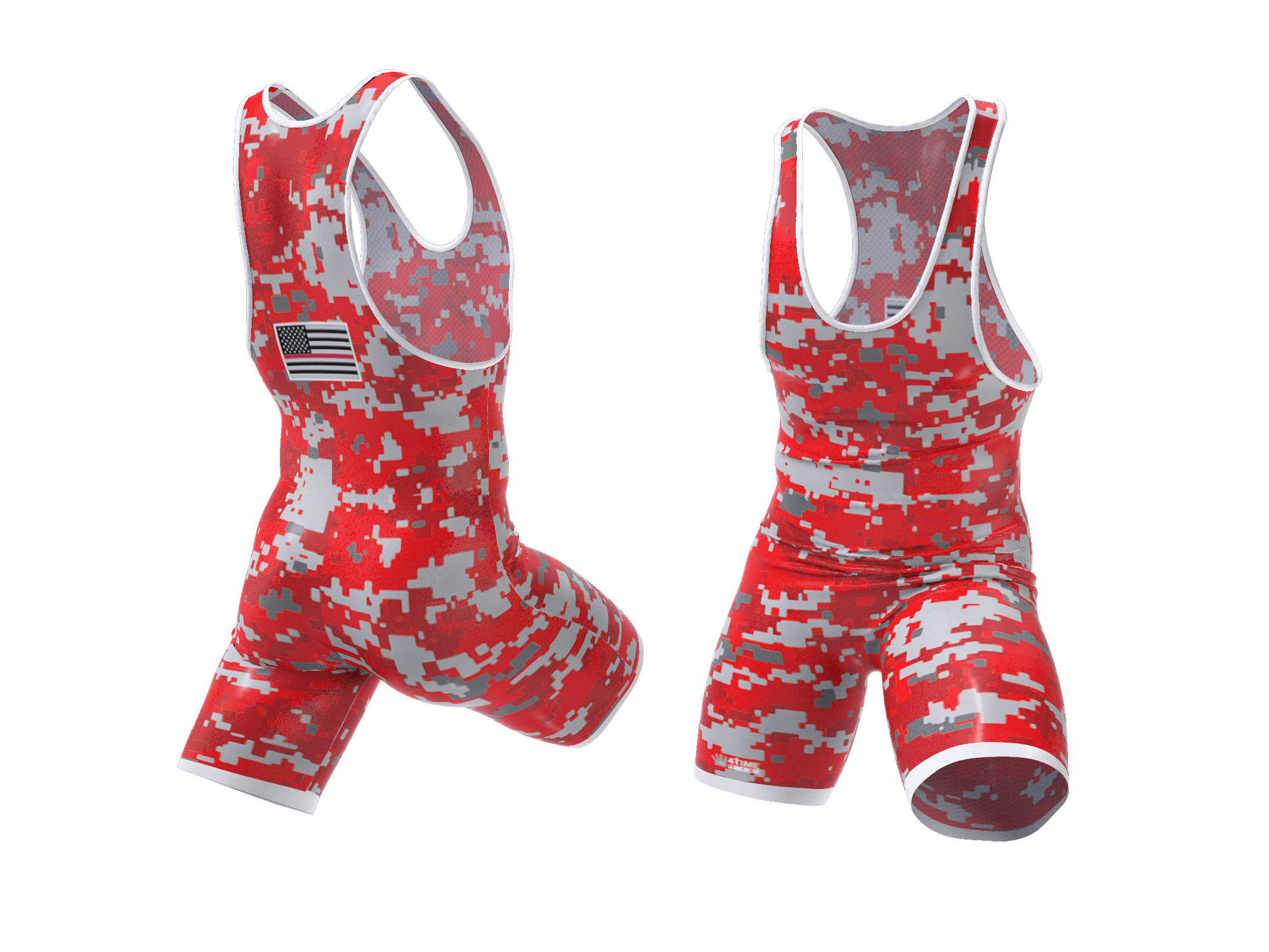 Digital Camo - Red Wrestling Singlet